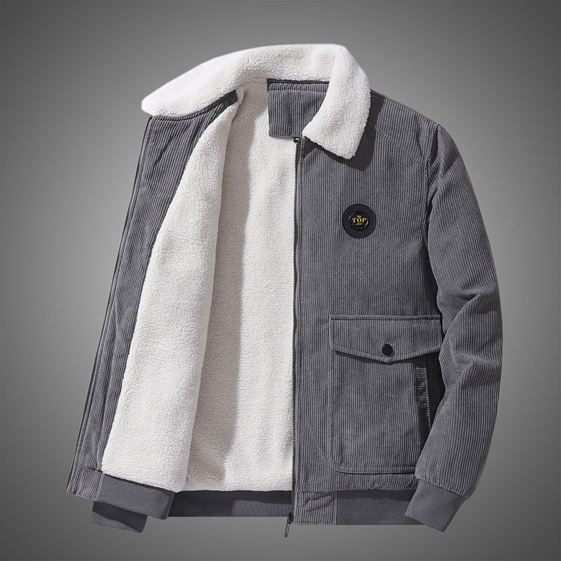 Herren nan gefütterte Cordjacke mit Sherpa-Innenfutter, Reißverschluss und aufgesetzten Klappentaschen Echo Archiv