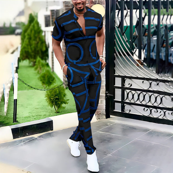 Herren Jumpsuit mit modernem graphischen Muster und entspannter Passform Echoarchiv