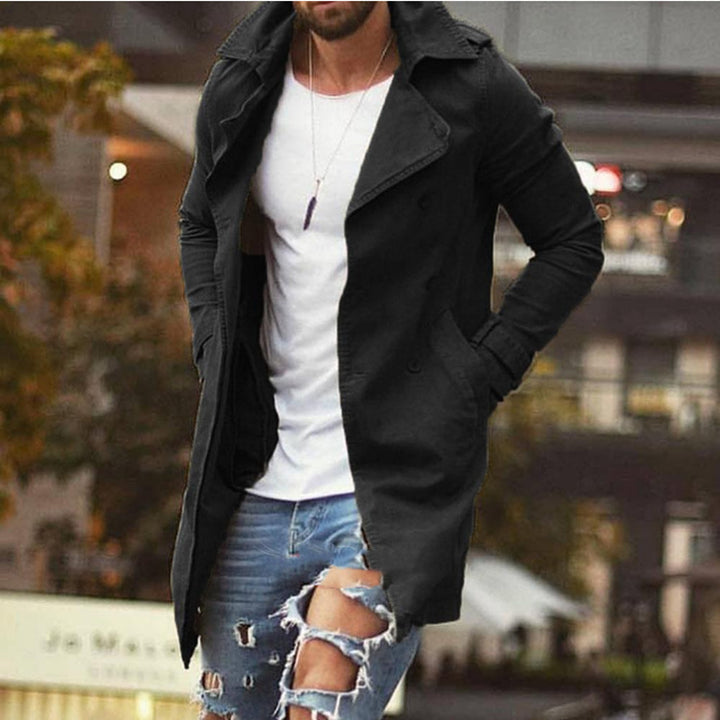 Herren lässiger Trenchcoat mit doppelter Knopfleiste und stylischem Überschlag Echoarchiv