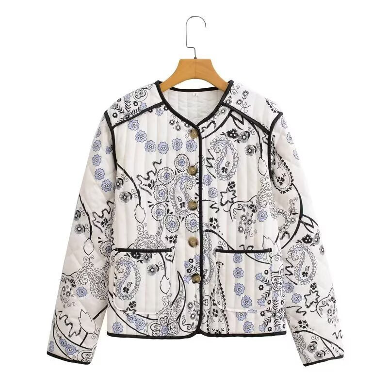 Damen Steppjacke mit Paisley-Print, Rundhals und Kontrastpaspel Echo Archiv