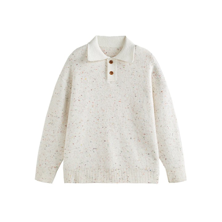 Damen Strickpoloshirt mit Fleckmuster, Rippstruktur und Knopfleiste Echoarchiv