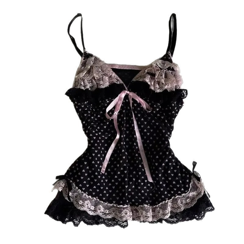 Damen verführerisches Schlafkleid mit Spitzenbesatz und Rüschendetails Echo Archiv