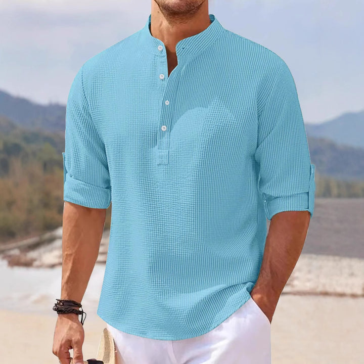 Herren lässiges Henley-Shirt mit strukturierter Oberfläche Echoarchiv