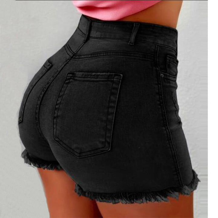 Damen High-Waist Denim-Shorts mit fransigem Saum Echoarchiv