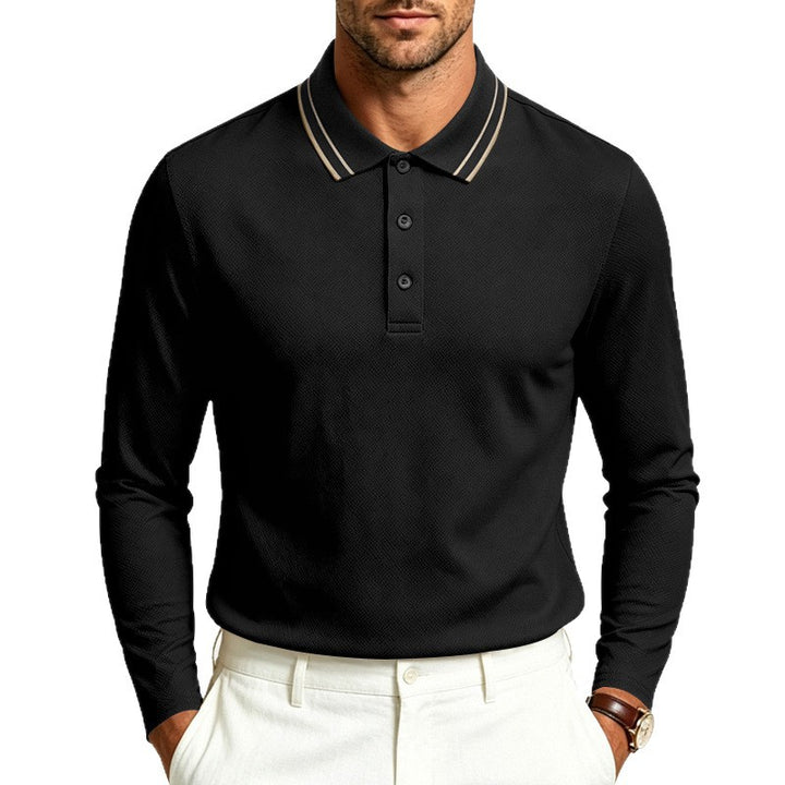 Herren nan langärmeliges Piqué-Poloshirt mit kontrastkragen und dreifach geknöpfter Leiste Echo Archiv
