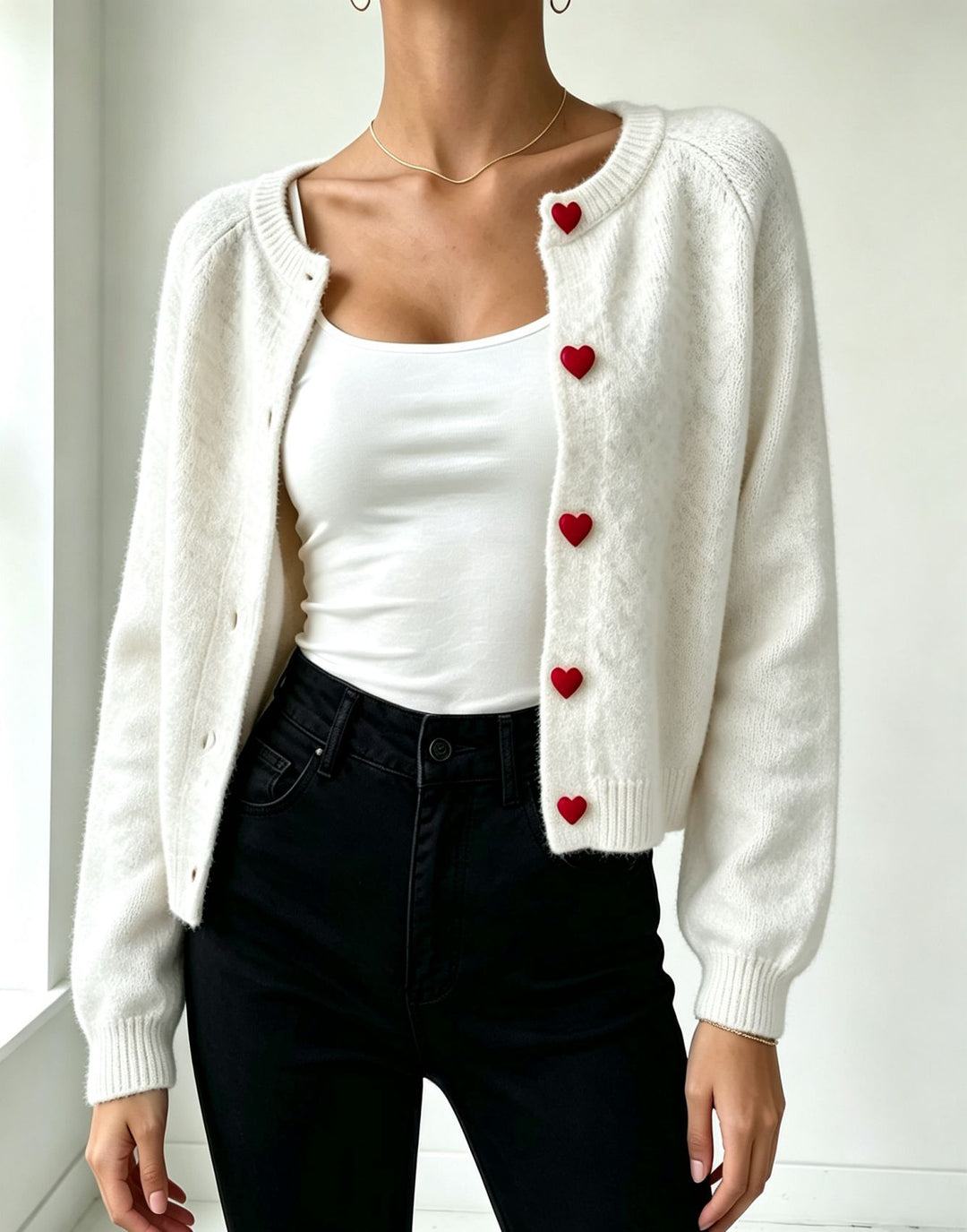 Damen Strickcardigan mit herzförmigen Zierknöpfen und weicher Mohair-Optik – Veloura