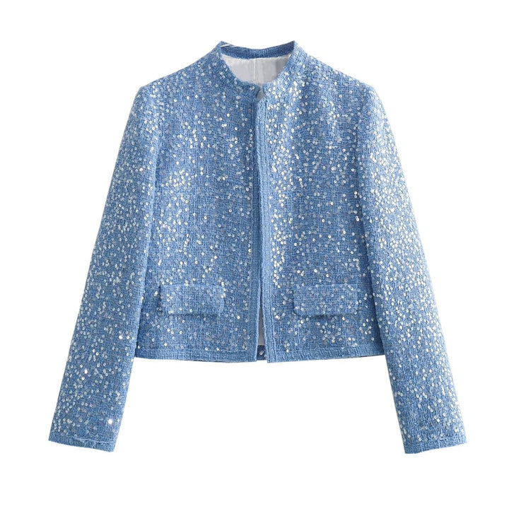 Damen nan strukturierte Boucléjacke mit Stehkragen, aufgesetzten Taschen und elastischem Saum Echo Archiv