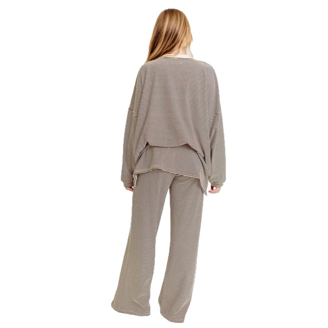 Damen nan gestreiftes Komfort-Set aus feinem Rippjersey mit Oversize-Pullover und weiter Bundhose Echo Archiv