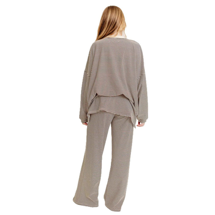 Damen nan gestreiftes Komfort-Set aus feinem Rippjersey mit Oversize-Pullover und weiter Bundhose Echo Archiv