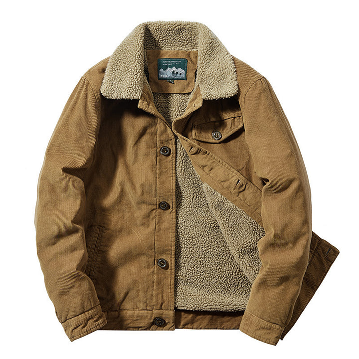 Herren Cord-Worker-Truckerjacke mit wärmender Sherpa-Innenfütterung und Hemdkragen Echoarchiv