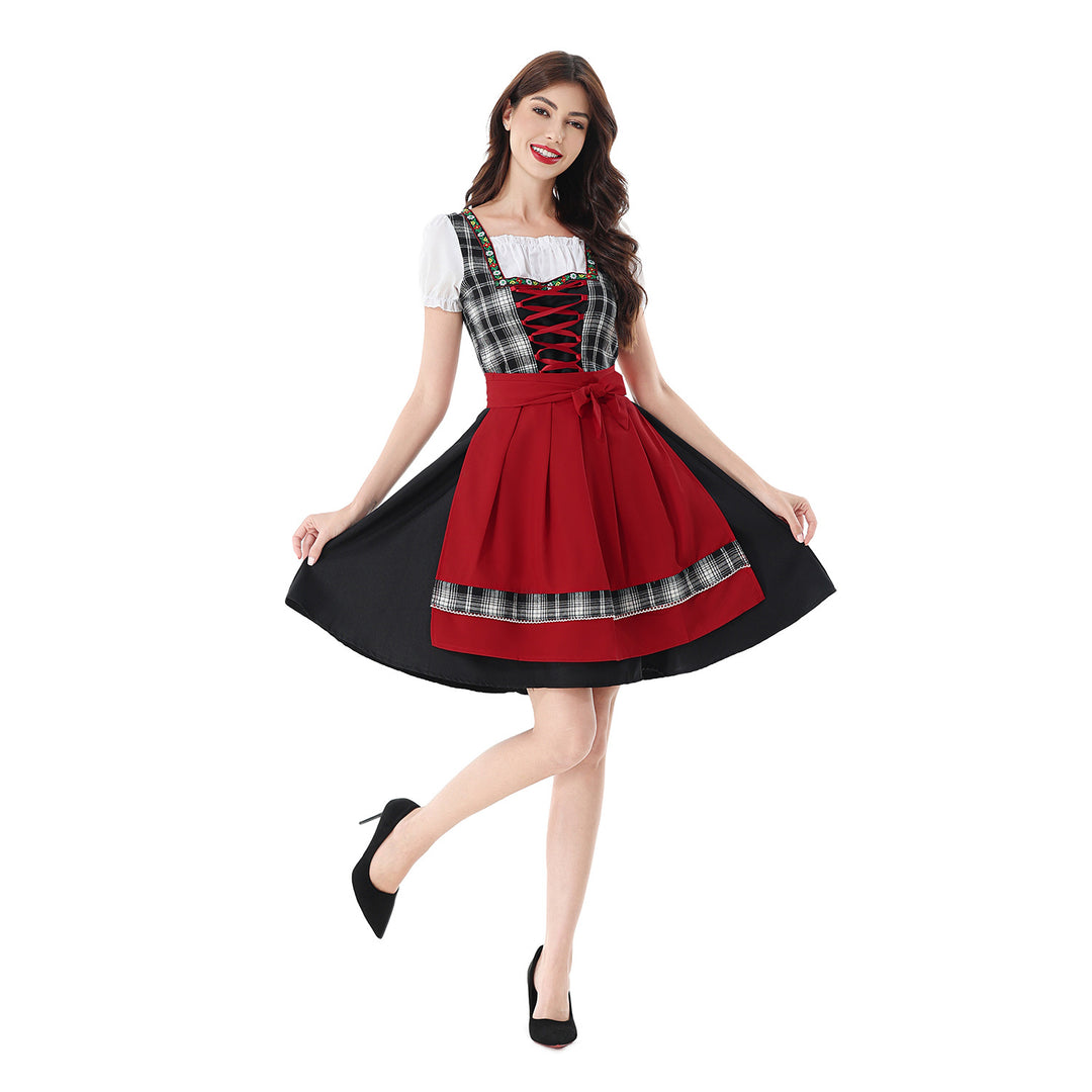 Damen nan traditionelles Dirndlkleid mit Karo-Mieder und gesteppter Schürze Echo Archiv