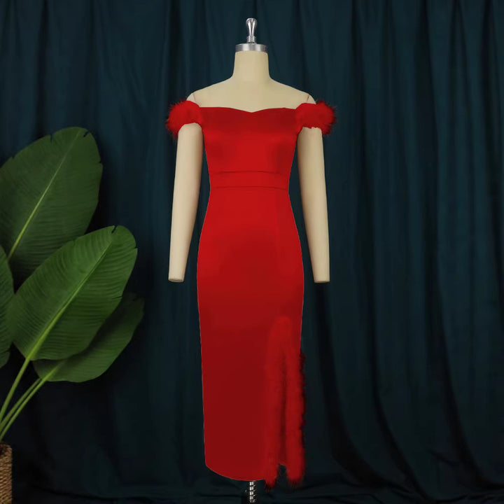 Damen elegantes Abendkleid mit raffinierter Feder-Verzierung Echo Archiv