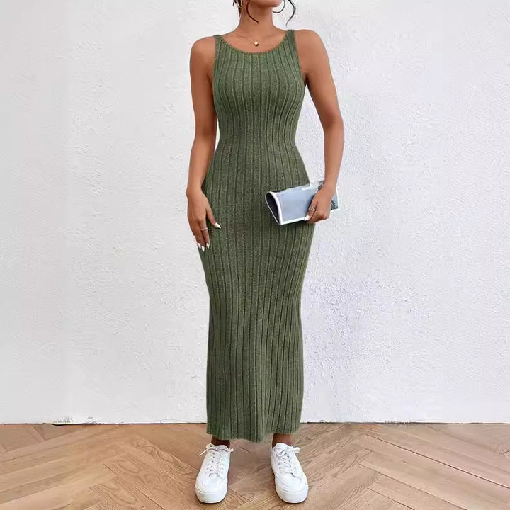 Damen figurbetontes Langarm-Maxikleid mit Rippenstruktur und Rundhalsausschnitt Echo Archiv