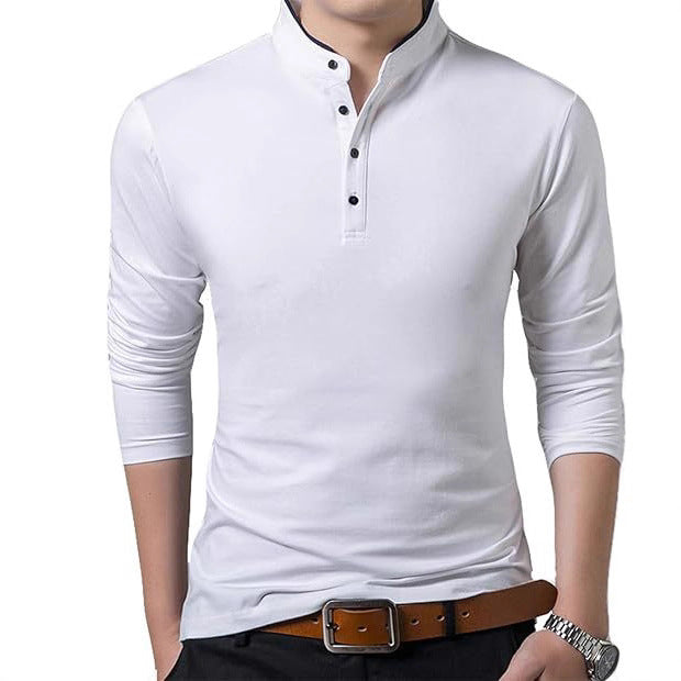 Herren Langarm-Henley-Shirt mit modernem Kragen und Knopfleiste Echoarchiv