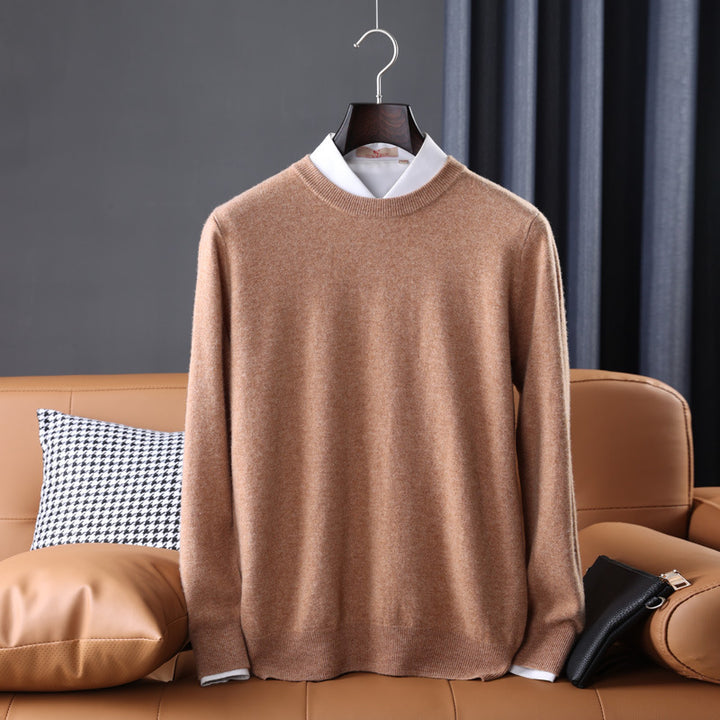 Herren Slim-Fit Rundhalspullover aus feinem Kaschmir-Mix mit dezenter Rippenkante Echoarchiv