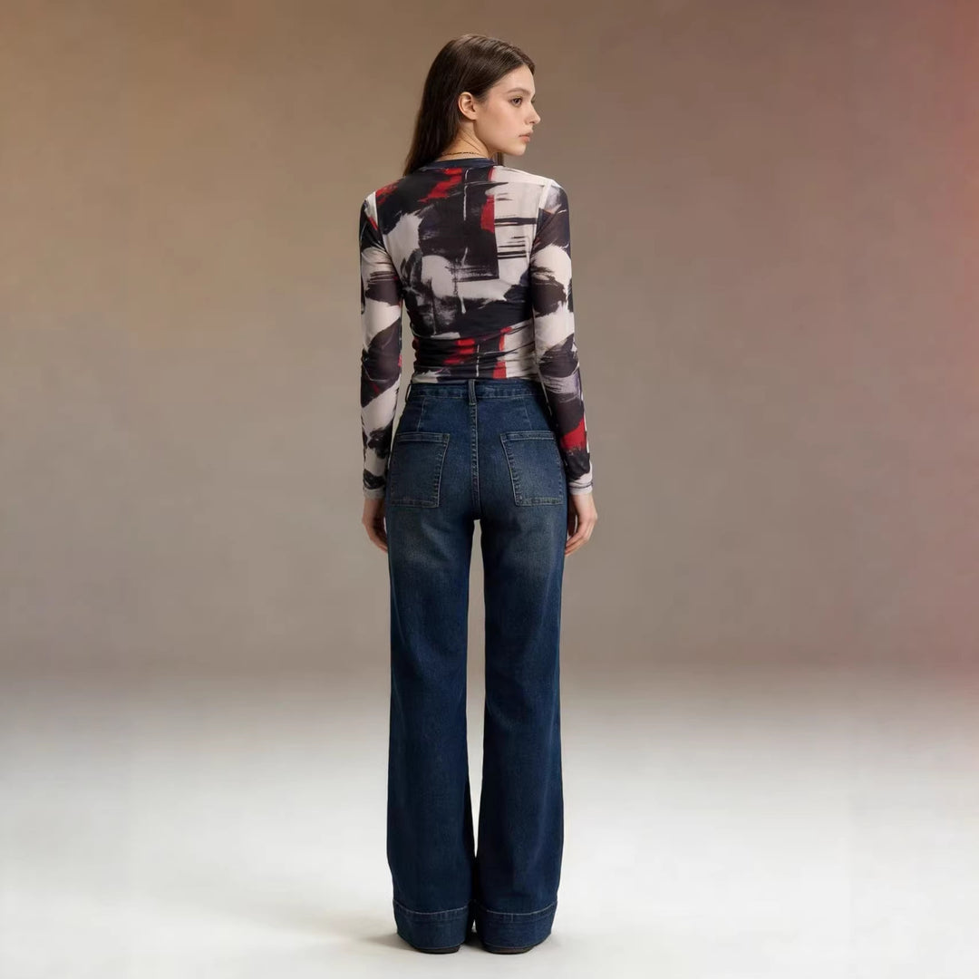 Damen High-Waist Weitbeinerhosen mit angesagtem Aufnäher Echo Archiv