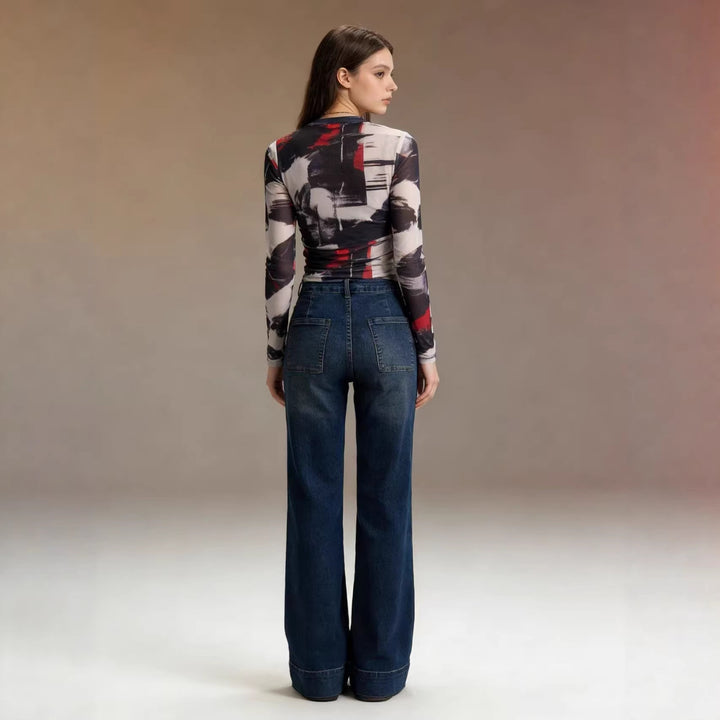 Damen High-Waist Weitbeinerhosen mit angesagtem Aufnäher Echo Archiv