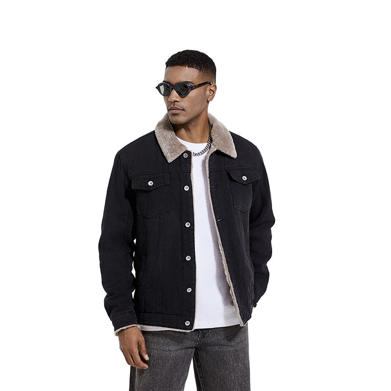 Herren Robuste Denim-Truckerjacke mit Sherpa-Futter und Teddykragen Echoarchiv