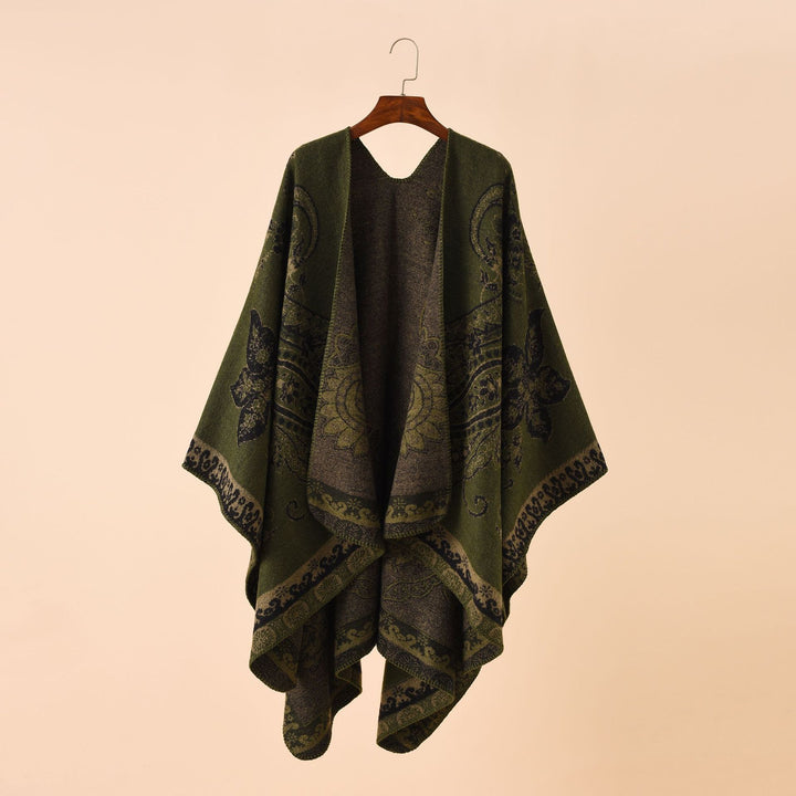 Damen Eleganter Jacquard-Poncho mit Paisley-Muster und offener Vorderseite – Avérine