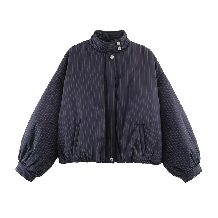 Damen nan oversized gesteppte Bomberjacke mit hohem Stehkragen und feinem Nadelstreifen Echo Archiv