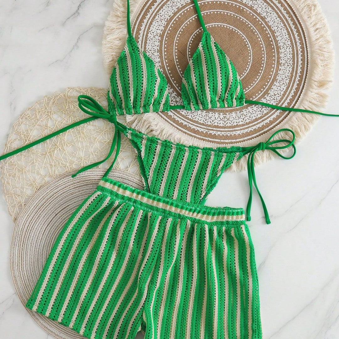 Damen Bikini-Set mit gerafftem Oberteil und hoch taillierten Shorts Echo Archiv