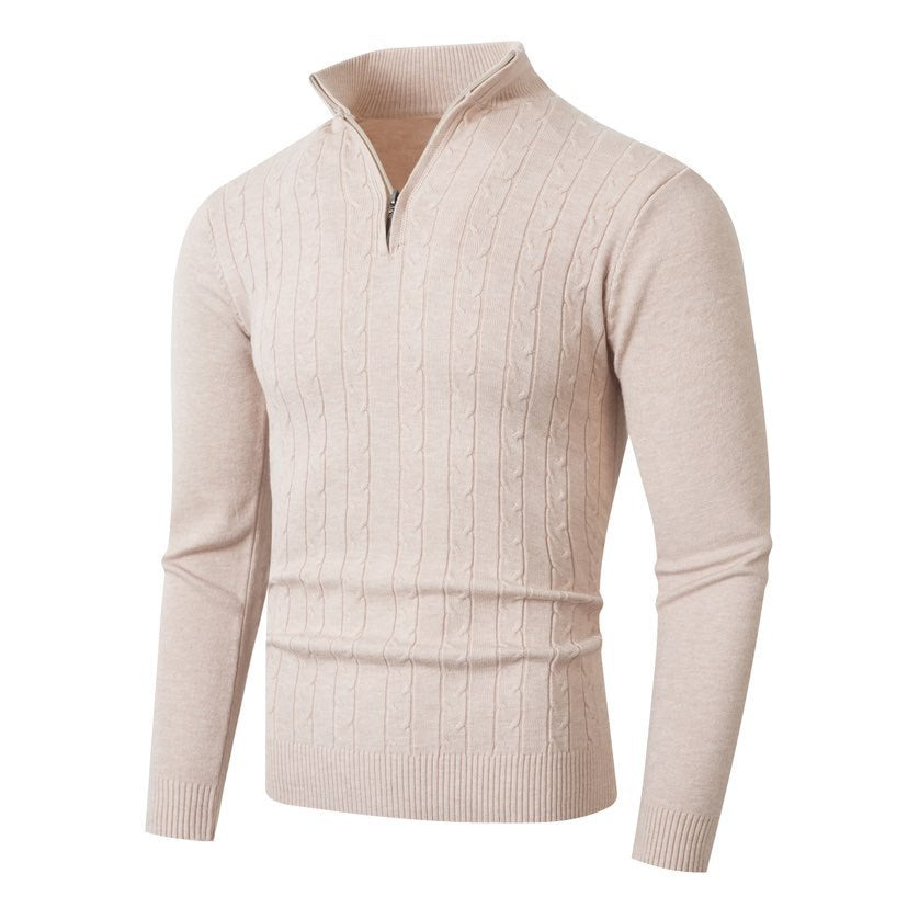 Herren nan gerippter Halbzip-Pullover mit Zopfmuster, Stehkragen und schmaler Passform Echo Archiv