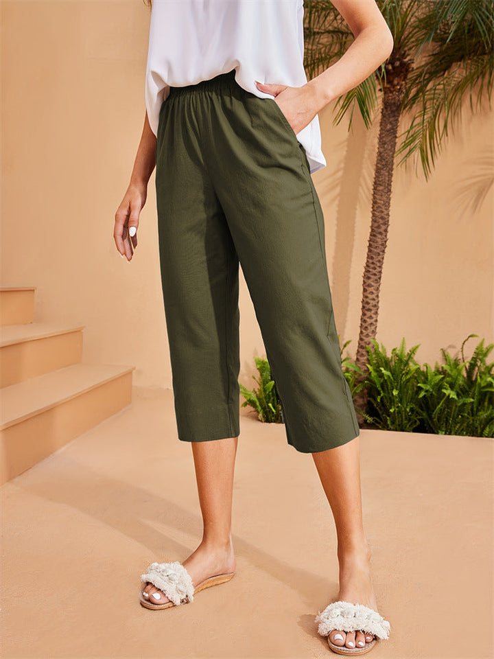 Damen Bequeme Leinen-Hose mit Elastischem Bund Echoarchiv