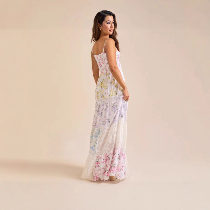Damen Boho Maxikleid mit elastischem Oberteil und Spitzenakzenten Echo Archiv