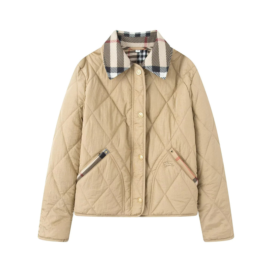 Damen nan gesteppte Kurzjacke mit Karokragen und paspelierten Eingrifftaschen Echo Archiv