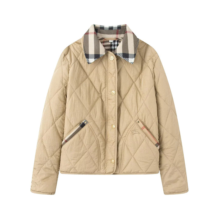 Damen nan gesteppte Kurzjacke mit Karokragen und paspelierten Eingrifftaschen Echo Archiv