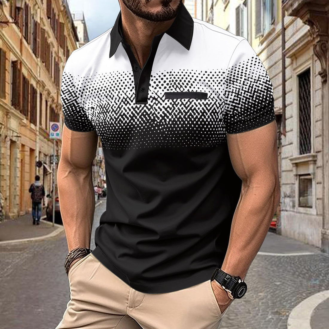 Herren Poloshirt mit modernem Grafikprint – Cavello
