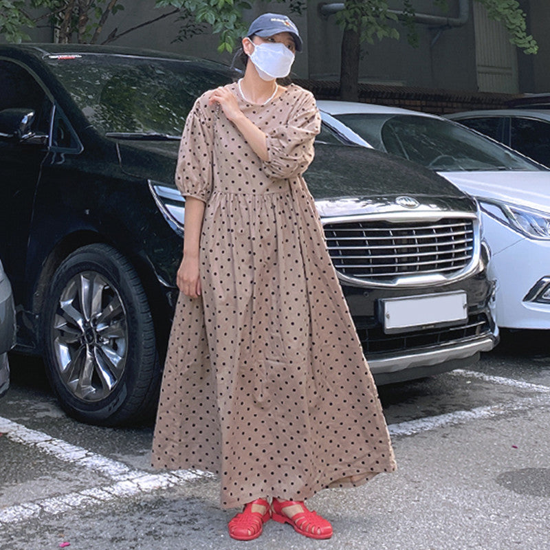 Damen Fließendes Maxikleid aus Leinenmix mit geraffter Taillennaht und Ballonärmeln – Valéora