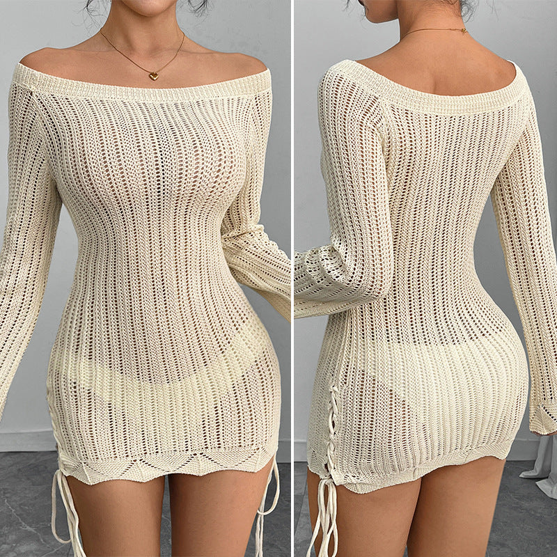Damen Strickkleid mit offener Schulter und Schlitzdetails Echo Archiv