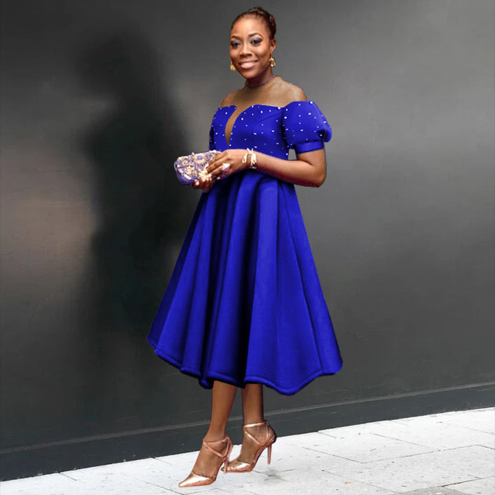 Damen Festliches Midi-Kleid mit Volantärmeln und schimmernden Akzenten Echo Archiv