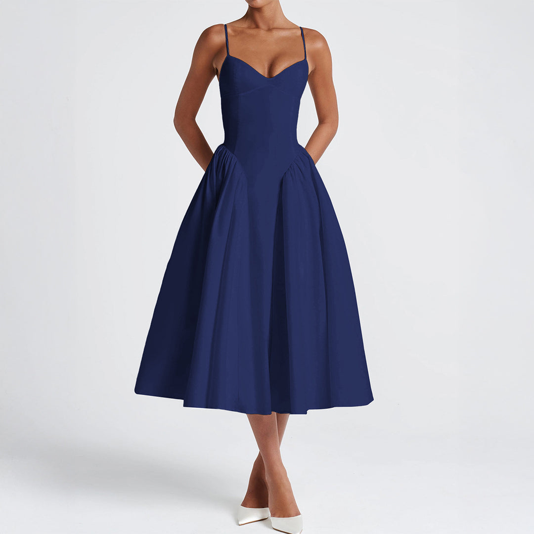 Damen A-linien Abendkleid mit verstellbaren Spaghettiträgern und schwingendem Rock Echo Archiv
