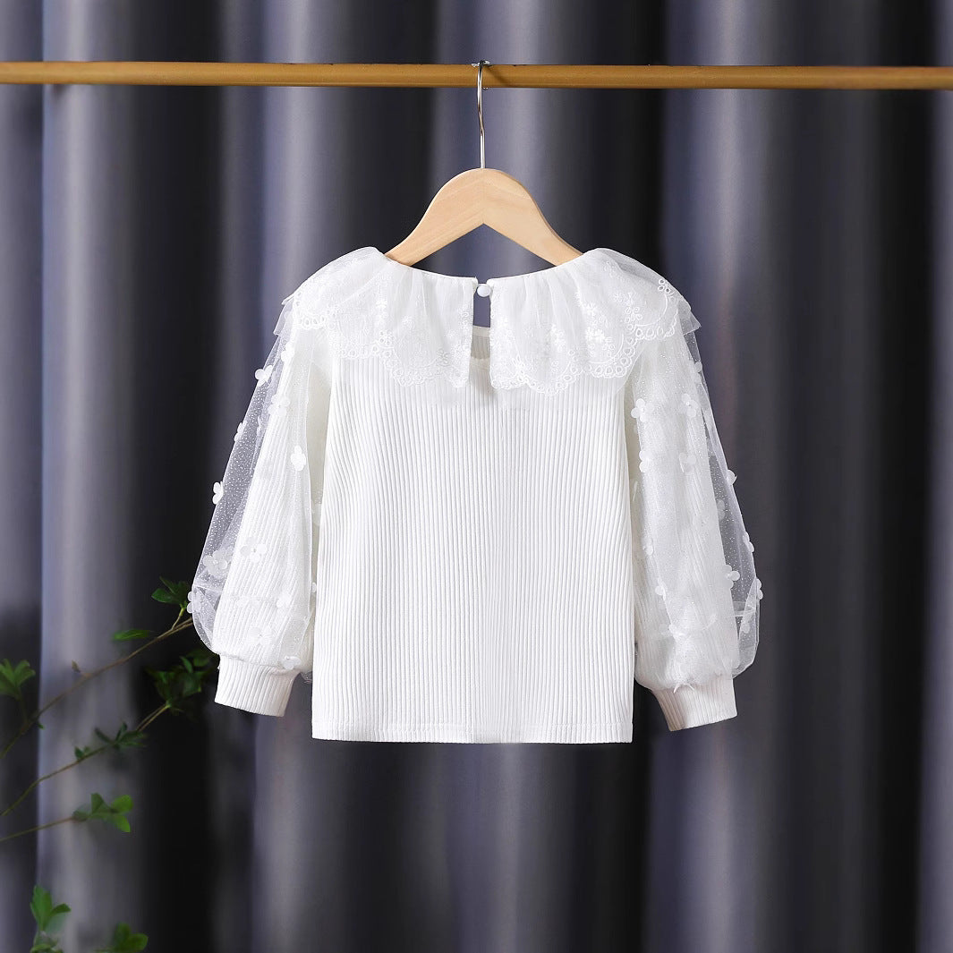 Damen Bluse mit romantischem Tüllkragen und floralen Stickereien Echo Archiv
