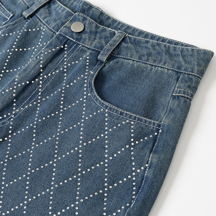 Damen nan gerade Jeans mit Rautensteppung, hoher Taille und geradem Bein Echo Archiv