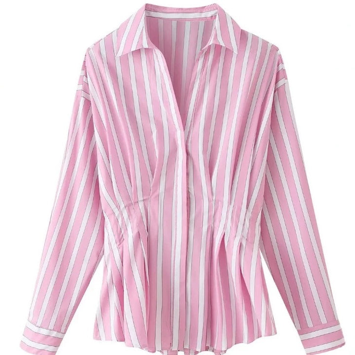 Damen taillierte Bluse mit Kellerfalten und Hemdkragen Echo Archiv