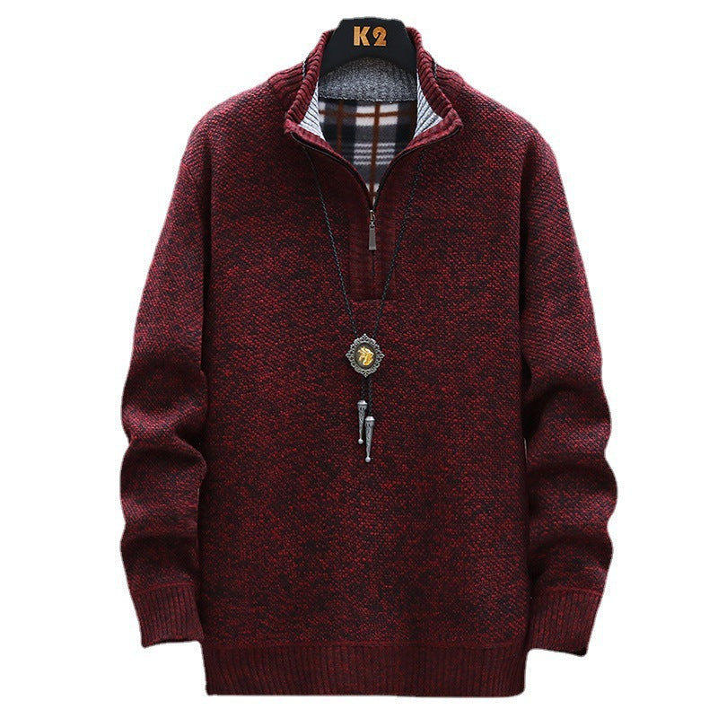 Herren modischer Strickpullover mit halbem Reißverschluss und unterschiedlichen Texturen Echoarchiv