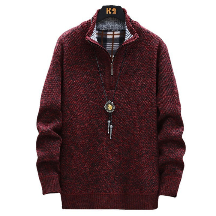 Herren modischer Strickpullover mit halbem Reißverschluss und unterschiedlichen Texturen Echoarchiv