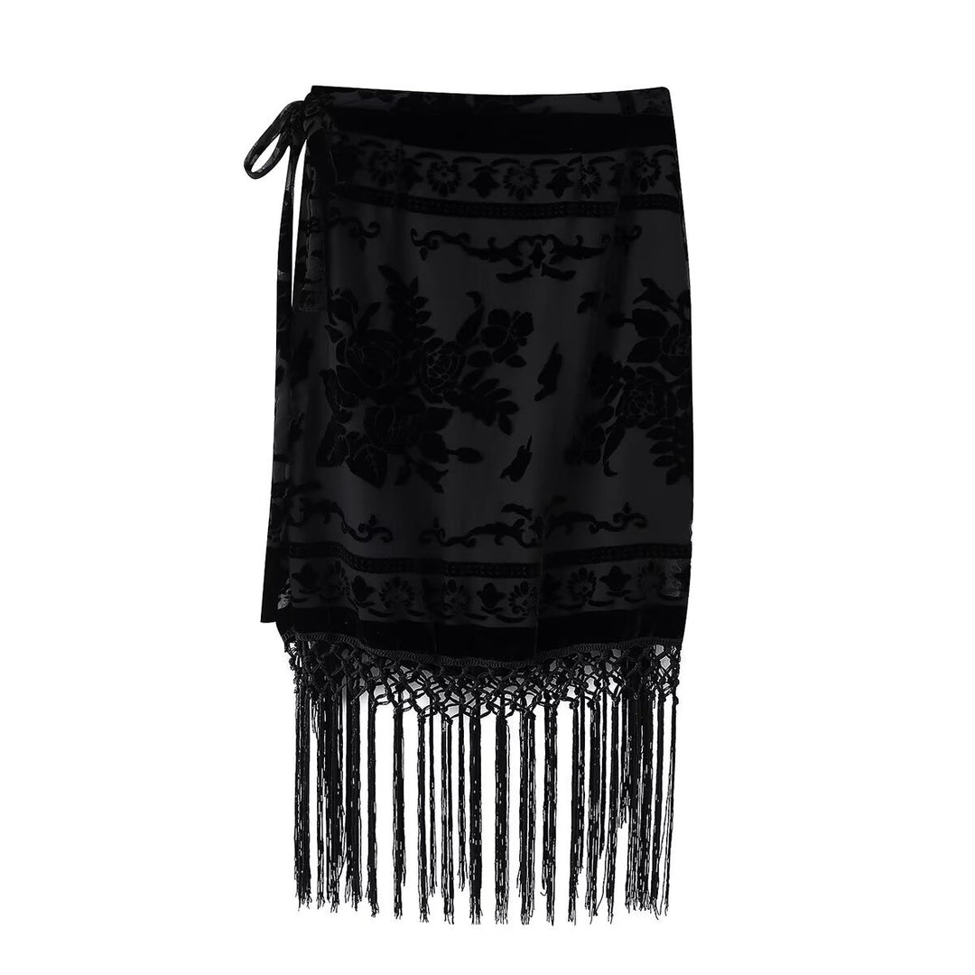 Damen Wickelrock mit eleganter Fransenverzierung und floralem Muster Echo Archiv