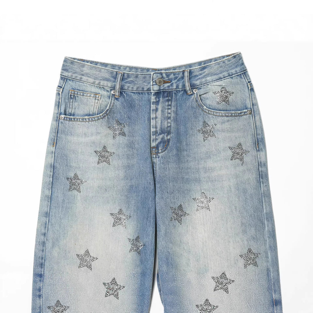 Damen Jeanshose mit weitem Bein und Sternen-Strassbesatz Echo Archiv