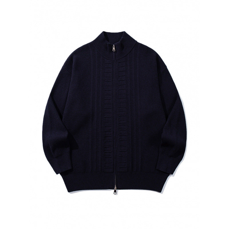 Herren Grobgestrickter Zip-Cardigan mit hohem Kragen und Doppelreißverschluss Echo Archiv