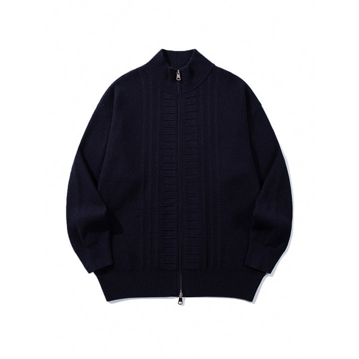 Herren Grobgestrickter Zip-Cardigan mit hohem Kragen und Doppelreißverschluss Echo Archiv