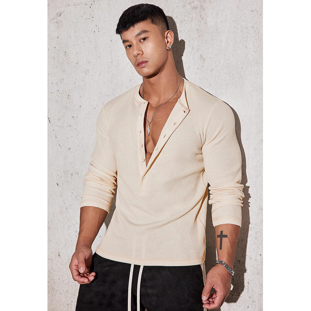 Herren Langarmshirt mit Knopfleiste und Waffelstruktur Echoarchiv