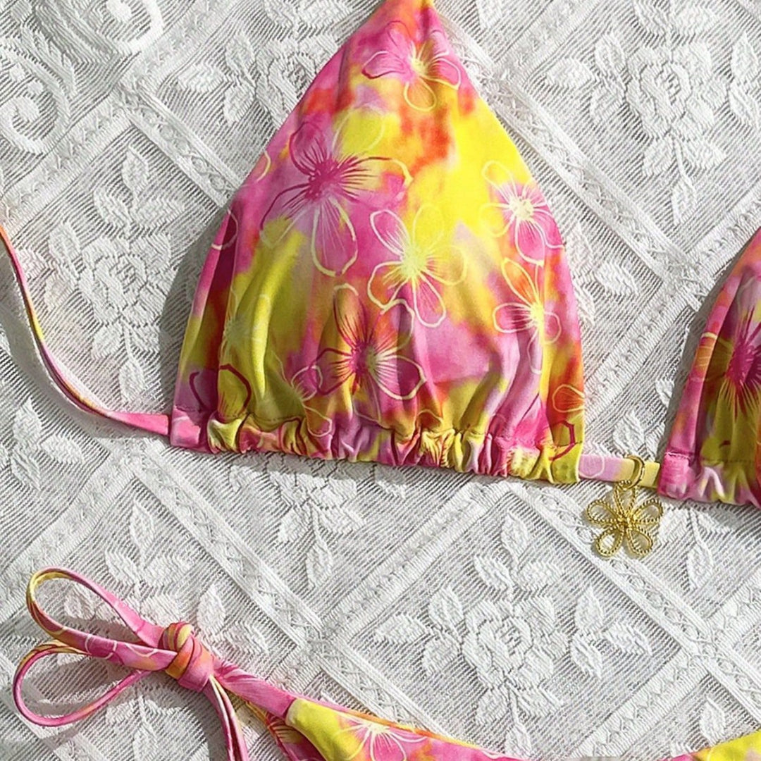 Damen Triangel-Bikini mit verstellbaren Bändern und buntem Blumenmuster Echo Archiv