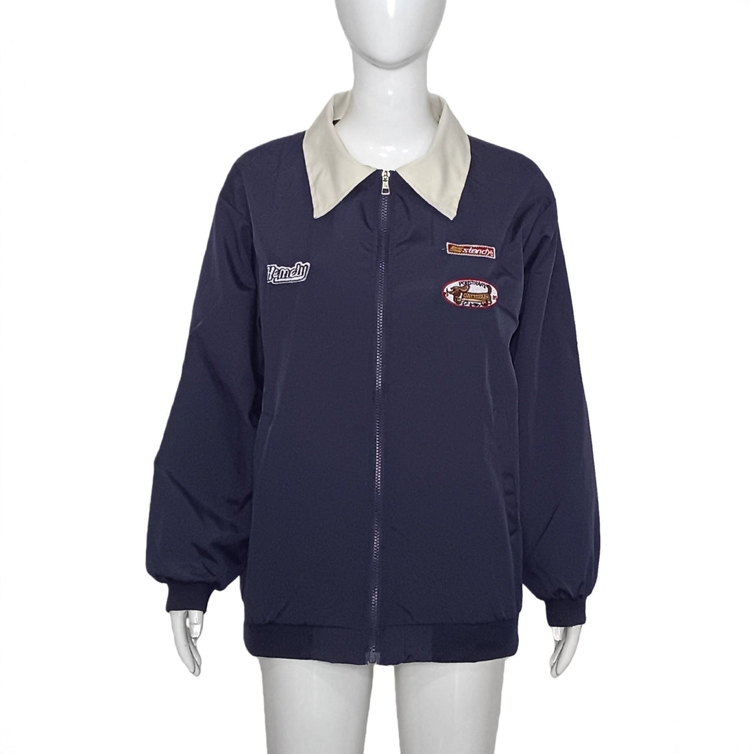 Damen Leichte Bomberjacke mit Kontrastkragen und Aufnähern – Avenza