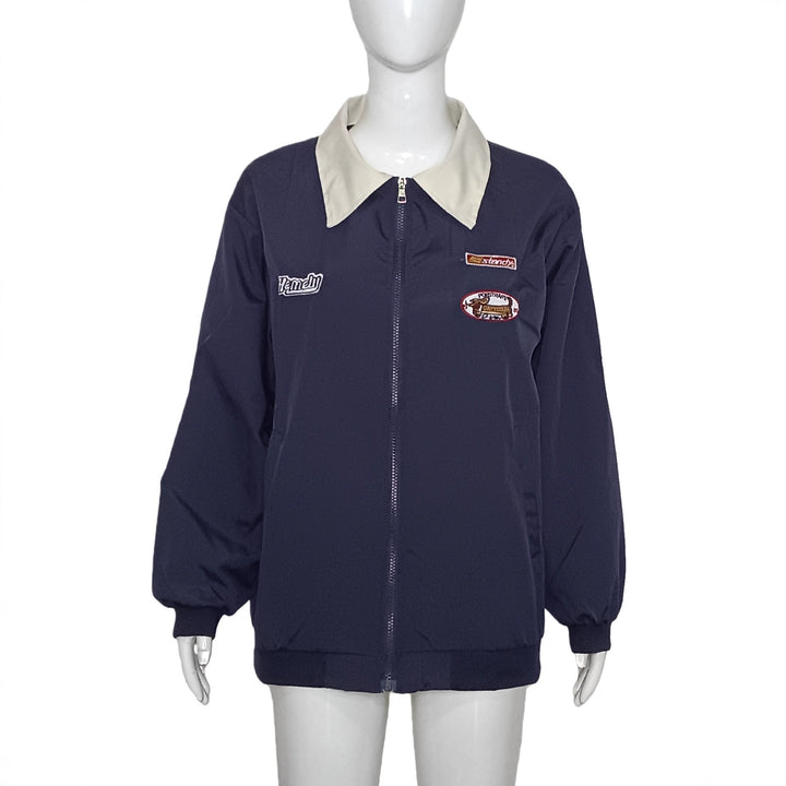 Damen Leichte Bomberjacke mit Kontrastkragen und Aufnähern Echoarchiv