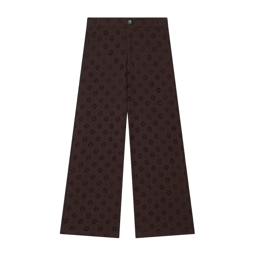 Damen weit geschnittene Hose mit floralem Lochmuster Echo Archiv
