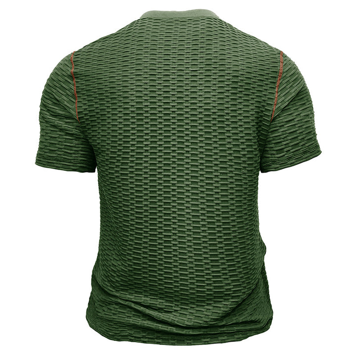 Herren Kurzarm-Henley-T-Shirt mit strukturiertem Design und figurbetonter Passform Echoarchiv